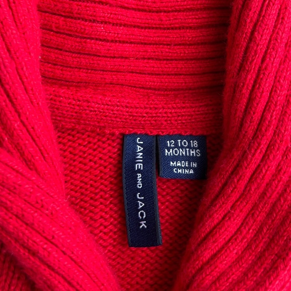 Janie and Jack Size 12-18 Months Fair Isle Reindeer Cardigan Bradbury Red - Picture 4 of 11